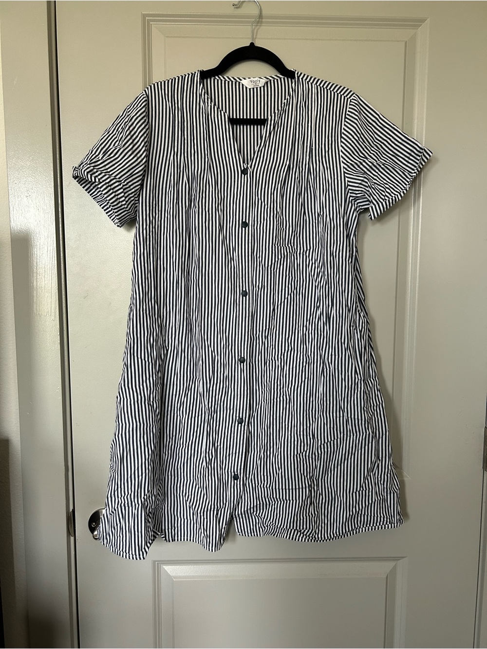 Striped Button-Front Mini Dress - Blue & White